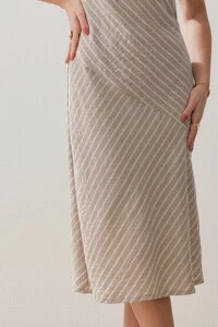 Vestido Midi Regata Assimétrica Listrado Um Ombro Torcido
