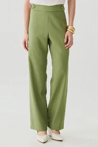 Calça Reta Botões Forrados Double