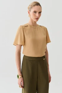 Blusa Decote Redondo Ombro Prega