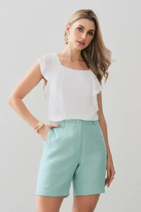 Regata Decote Quadrado Recortes Babado Laço Costas