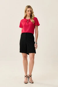 Blusa Decote Laço Pregas Double