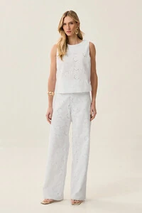 Conjunto de Laise de Algodão de Blusa regata Crop e Calça Reta