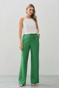 Calça Reta Cintura Elástico Laço Fino