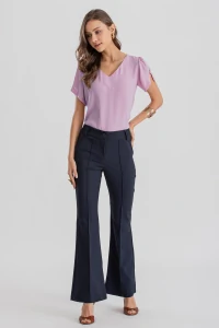Blusa manga aberta botão forrado