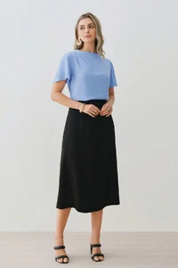 Blusa Assimétrica Gola Careca Baixa Pregas Ombro Direito