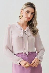 Blusa Manga Longa Punho Gola Dobrada de Laço