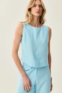 Conjunto de Alfaiataria de Blusa Regata Crop Recorte Calça Reta Aba Botões Forrados Double