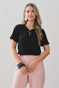 Blusa Manga Raglan Decote Lastex Laço