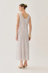 Vestido Midi Regata Listrado Recortes