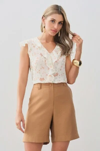 Regata Floral Decote V Ombro Babados