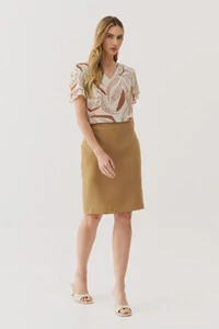 Blusa Folhagem Manga Dupla Decote V