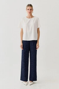 Pantalona Slim Risca de Giz Botões Gold