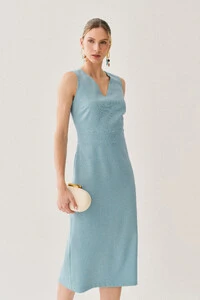 Vestido Midi Regata Decote V Recorte
