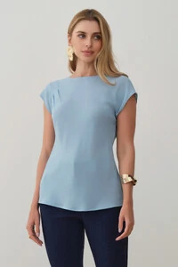 Blusa Assimétrica Drapeada Manga Morcego Ombro Esquerdo Pregas Double