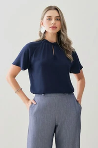 Blusa Manga Ralgan Gola Baixa Torcida Decote Gota Franzido