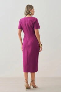 Vestido Midi Assimétrico Cintura Prega