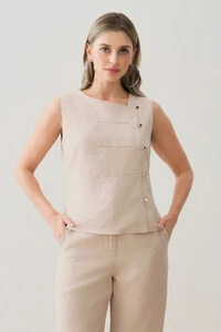 Conjunto de Camisa Regata Assimétrica Pence Mini Botões Gold