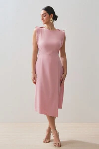 Vestido Midi Regata Transpassada Ombro Martingale Gold