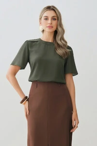 Blusa Decote Redondo Ombro Prega