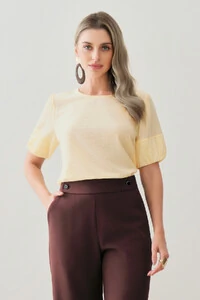 Blusa de Textura Listrada Manga Balonê