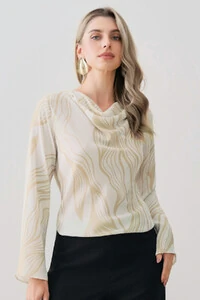 Blusa Abstrata Manga Longa Flare Decote Drapeado (cópia)