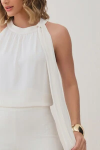 Conjunto de Blusa Regata Frente Única Laço e Calça Pantalona Slim