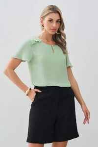 Blusa Decote Gota Vazado Mini Botão Ombro Babadinho