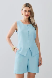 Conjunto de Alfaiataria de Colete Mini Botões Forrados e Bermuda Botão Forrado