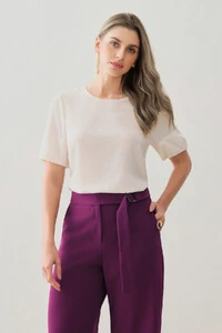 Blusa de Textura Listrada Manga Balonê