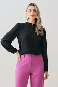 Blusa Manga Longa Punho Gola Baixa Mini Botões Triple