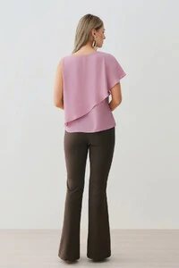 Blusa Assimétrica Dupla Transpassada Um Ombro Só Laço