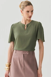 Blusa Manga Evasê Decote Vazado Gold