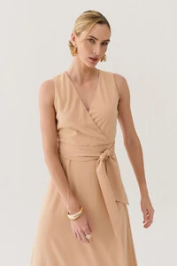 Vestido Midi Regata Transpassado de Alfaiataria Cinto