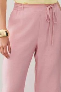 Calça Reta Cintura Elástico Laço Fino