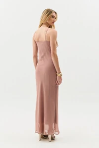 Vestido Longo de Alcinha de Chiffon Yoryu Decote V Babado Laço