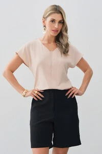 Blusa Manga Morcego Decote V Recorte