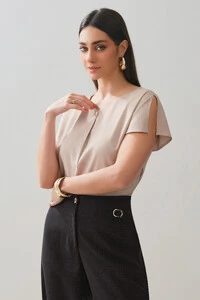 Blusa Manga Morcego Abertura Decote V Prega Gold
