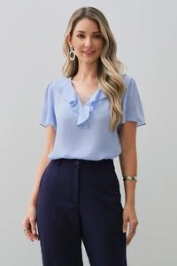 Blusa Manga Evasé Decote V Babado