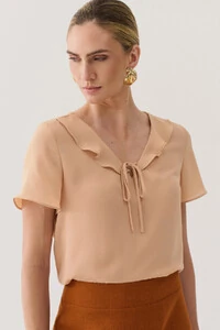 Blusa Decote V Babado Laço