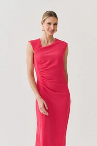 Vestido Midi Regata Decote Assimétrico Franzidos