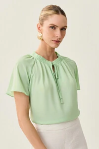 Blusa Manga Raglan Decote Lastex Laço