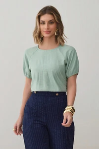 Blusa Manga Raglan Elástico Pregas