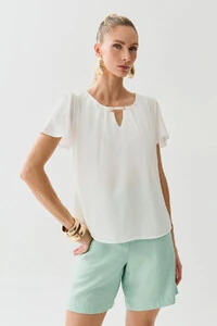 Blusa Decote Vazado Pregas Gold Double