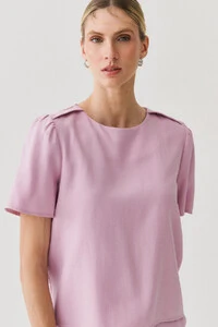 Conjunto de Blusa Ombro Prega e Calça Reta Ampla