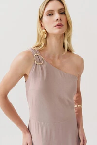 Vestido Midi Regata Assimétrico Um Ombro Só Gold