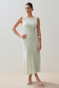 Vestido Midi Regata Listrado Recortes