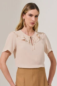 Blusa Decote Vazado Babado Double Laço