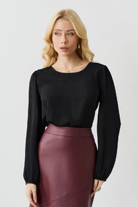 Blusa Manga Longa Ombro Recortes Double