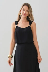 Conjunto de Blusa Regata Omro Gold e Saia Midi Evasê