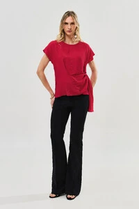 Blusa Manga Morcego Faixa Transpassada Fenda Lateral Direita